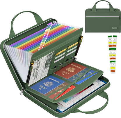 Tamfile Fireproof Accordion File Organizer with Handle, 13 Pocket Transparent Expanding File Folder with Zipper & Labels, File Folder with Multi-Pockets Paper Organizer Folder for Letter A4 Files