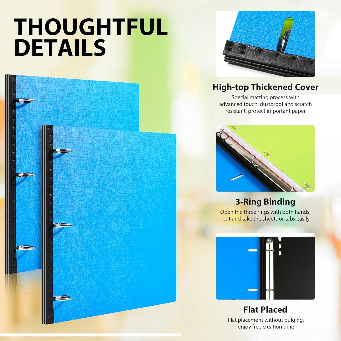 WOT I 1 Inch Telescoping 3 Ring Binder 4 Pack, Expandable Flexible Binder with Customizable Front Cover & Clear Catalog Pocket, Holds 225 Sheets, School Office Supplies, White