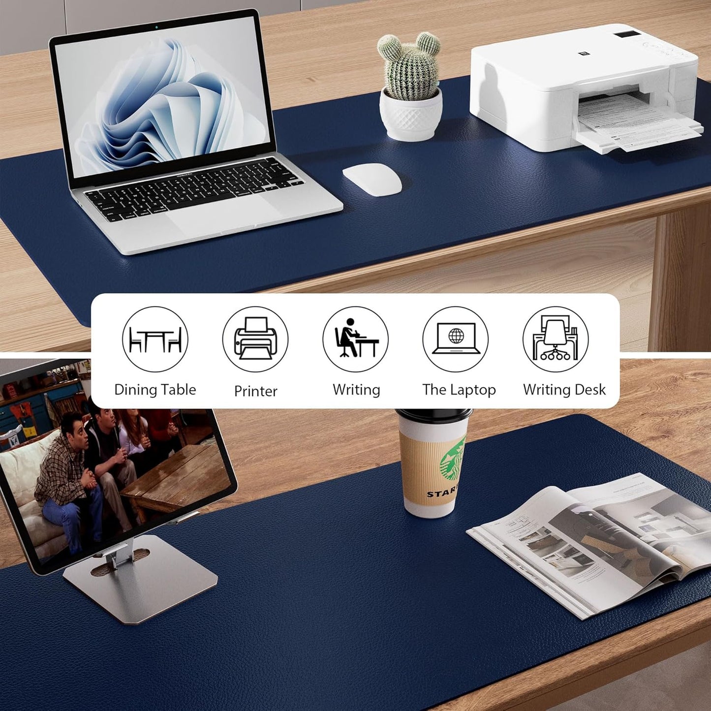 Aothia Leather Desk Pad Protector, Mouse Pad, Office Desk Mat, Non-Slip PU Leather Desk Blotter, Laptop Desk Pad, Waterproof Desk Writing Pad for Office and Home (Black,36" x 17") - Colors A