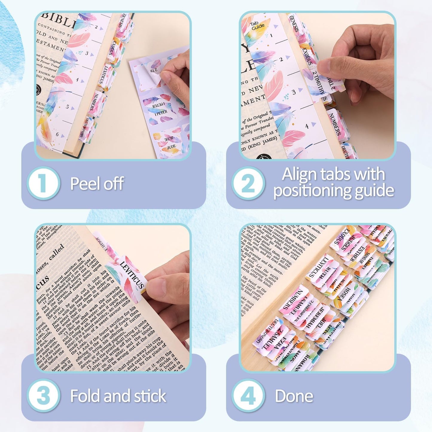 Laminated Bible Tabs, Gold Foil Embossed Lettering Bible Chapter Index Tabs for Women Men, Reposition Large Print Sticky Labels, Easy to Read and Apply, 105Chapters Labels for Easy Navigation (Black)