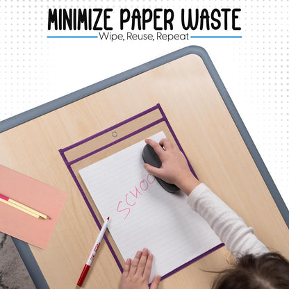Essex Wares - 6 Pack, Assorted, Dry Erase Pocket Document Protectors, 10" Wide x 13.5" Tall- Dry Erase Clear Plastic Sleeves - Reusable & Easy Erase Plastic Invoice Holders, Water-Resistant & Durable