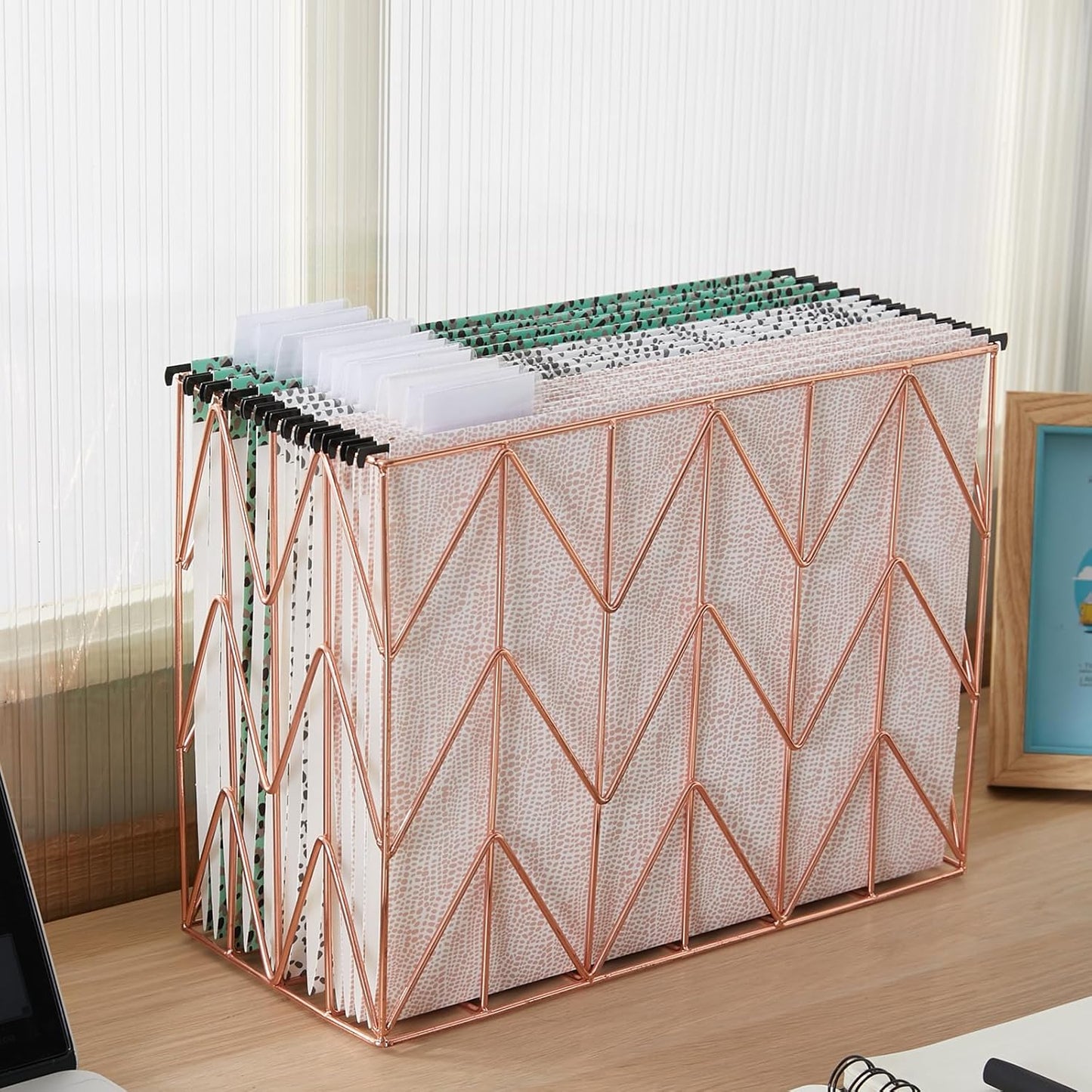 6 Pack Hanging Folder File Cabinet Organizer Letter Size 1/5 Cut Adjustable Label Decoration Home Office School Classroom, Green
