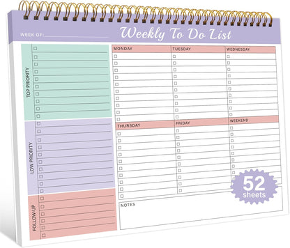 Kamoy Weekly To Do List Notepad with 52 Undated Sheets（8.5"×11"）- Undated Weekly Desk Planner Organizer for Work Home School Office Supplies