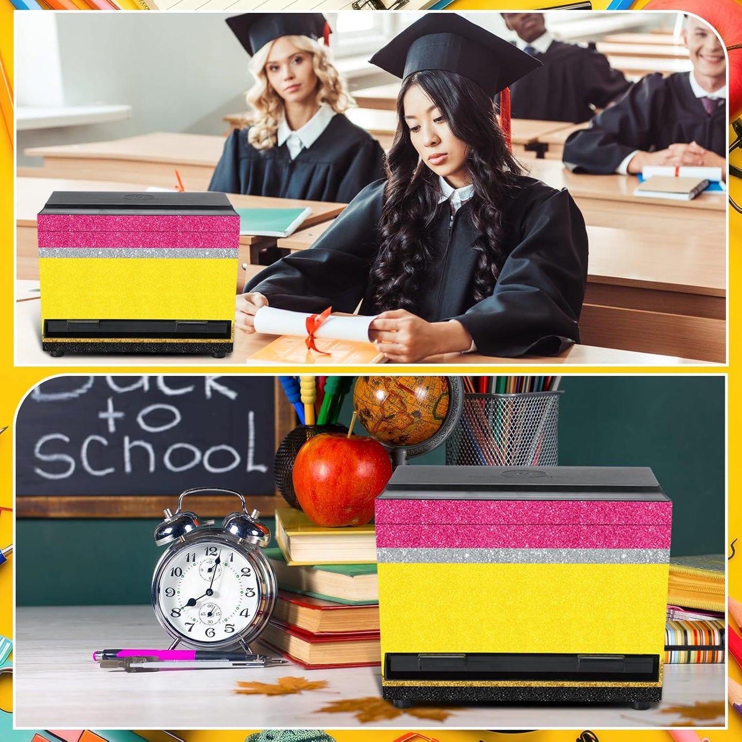 Briwooody Composition Pencil Dispenser for Classroom Back to School Teacher Must Have Black White Composition Notebook Classroom Decor Pencil Dispenser with Lid Teacher Gift for Pre K to Middle School