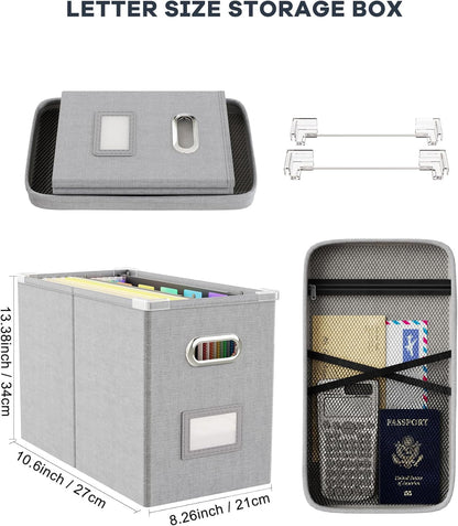 Oterri File Organizer Box with Lid, Hanging Filing File Box with Mesh Pocket, Document Organizer Box for Letter Files, Portable Storage Box with Smooth Sliding Rail for Office&Home (1 PCS, Beige)