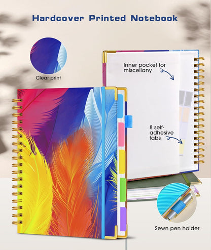 Hardcover Spiral Notebook Journal with Removable Dividers Tabs, 300 Pages Leather 5 Subject Notebook College Ruled, 8"x10" Large B5 Notebooks for Work School Note taking, Lined Journal for Women, Pink