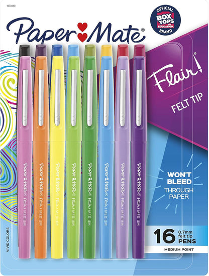 Paper Mate Flair Felt Tip Pens, Bold Tip (1.2 mm), 16 Count - Back to School, Teacher Supplies, Arts & Crafts