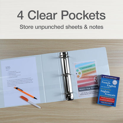 Oxford 3 Ring Binders, Durable Binders for School and Office, 4 Inch, ONE-Touch Easy Open D Rings, View Binder Covers, 4 Interior Pockets, PVC-Free, Holds 880 Sheets, Blue, 2 Pack (79922)