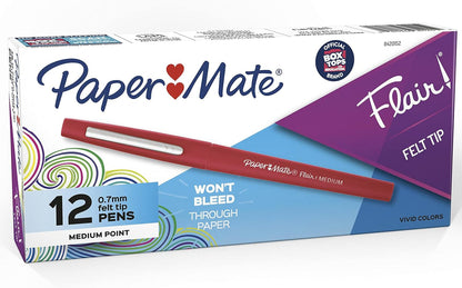 Paper Mate Flair Felt Tip Pens, Medium Point (0.7mm), Vivid Purple, 12 Count - For Teachers, Students, Classroom Use, Note-Taking, Arts & Crafts