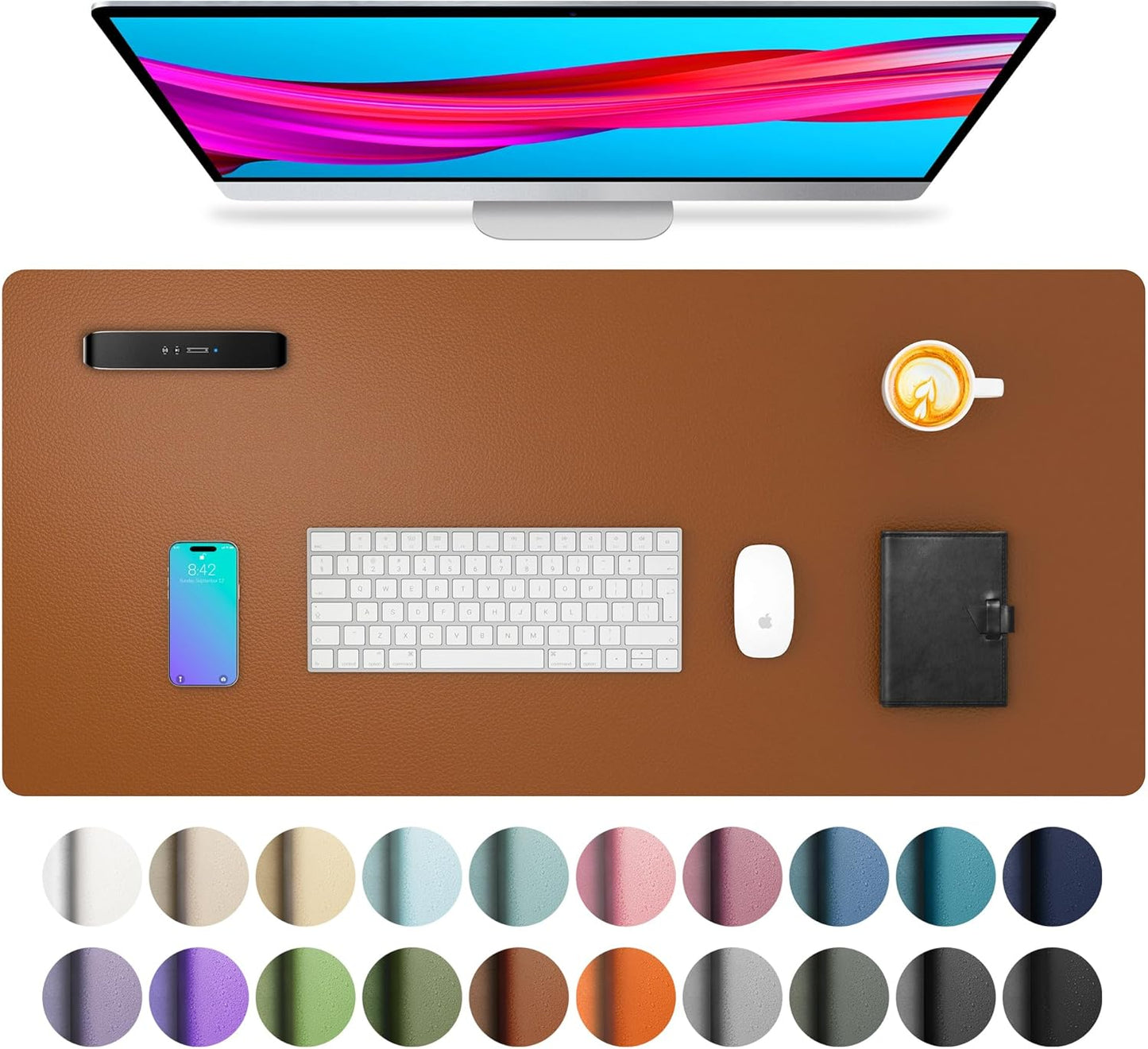 Aothia Non-Slip Waterproof PU Leather Desk Pad Protector for Mouse, Writing Desk, Office, Home, Laptop Blotter, 23.6" x 13.7", Black - Colors A