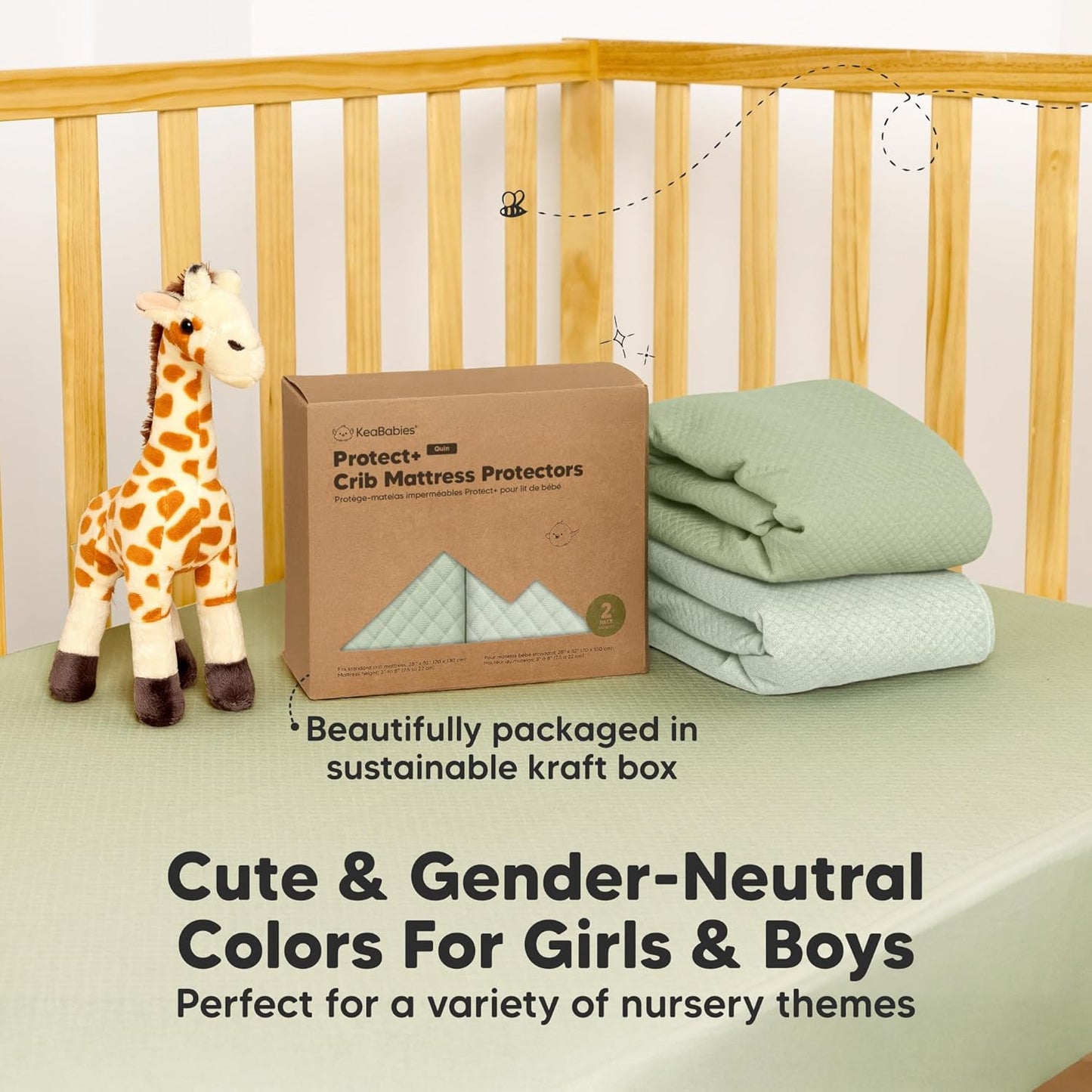 2-Pack Waterproof Crib Mattress Protector Cover Fitted - Quiet Baby Crib Mattress Pad Sheets, 52" x 28" Soft Quilted Cotton Baby Sheet, Machine Washable, Easy Fit, Durable (Soft White/Mavy)
