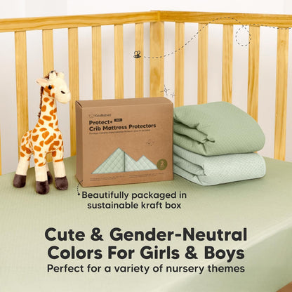2-Pack Waterproof Crib Mattress Protector Cover Fitted - Quiet Baby Crib Mattress Pad Sheets, 52" x 28" Soft Quilted Cotton Baby Sheet, Machine Washable, Easy Fit, Durable (Soft White/Mavy)