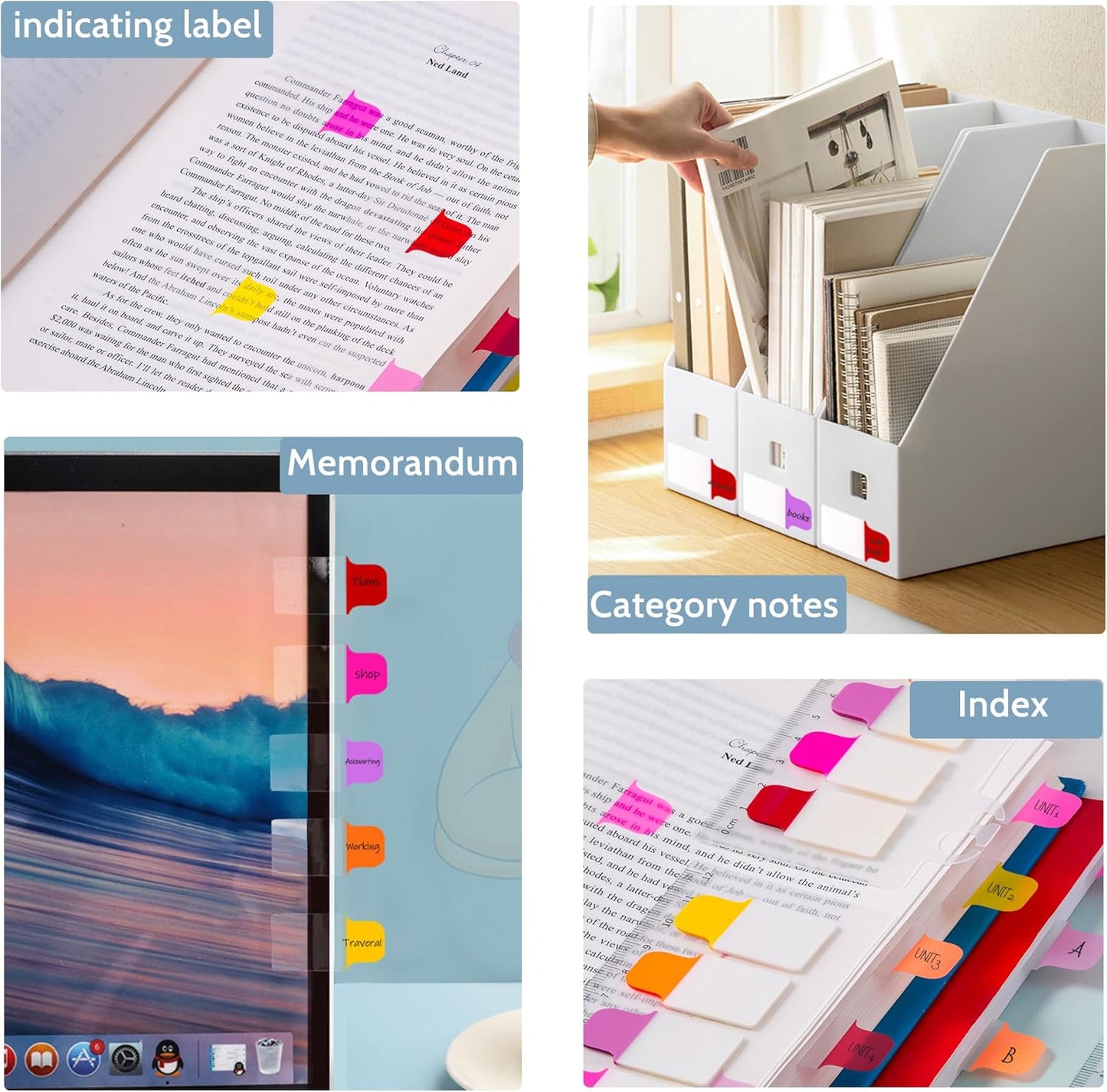 Golcellia Sticky Tabs - 600 Sheets Notebook Tabs - Sticky Flags, Index & Page Tabs - Durable Divider & Binder Tabs for Books & Bibles（6 Pcs, 5 - Color）