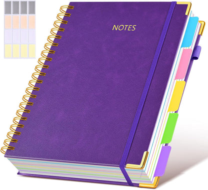 Hardcover Spiral Notebook Journal with Removable Dividers Tabs, 300 Pages Leather 5 Subject Notebook College Ruled, 8"x10" Large B5 Notebooks for Work School Note taking, Lined Journal for Women, Pink