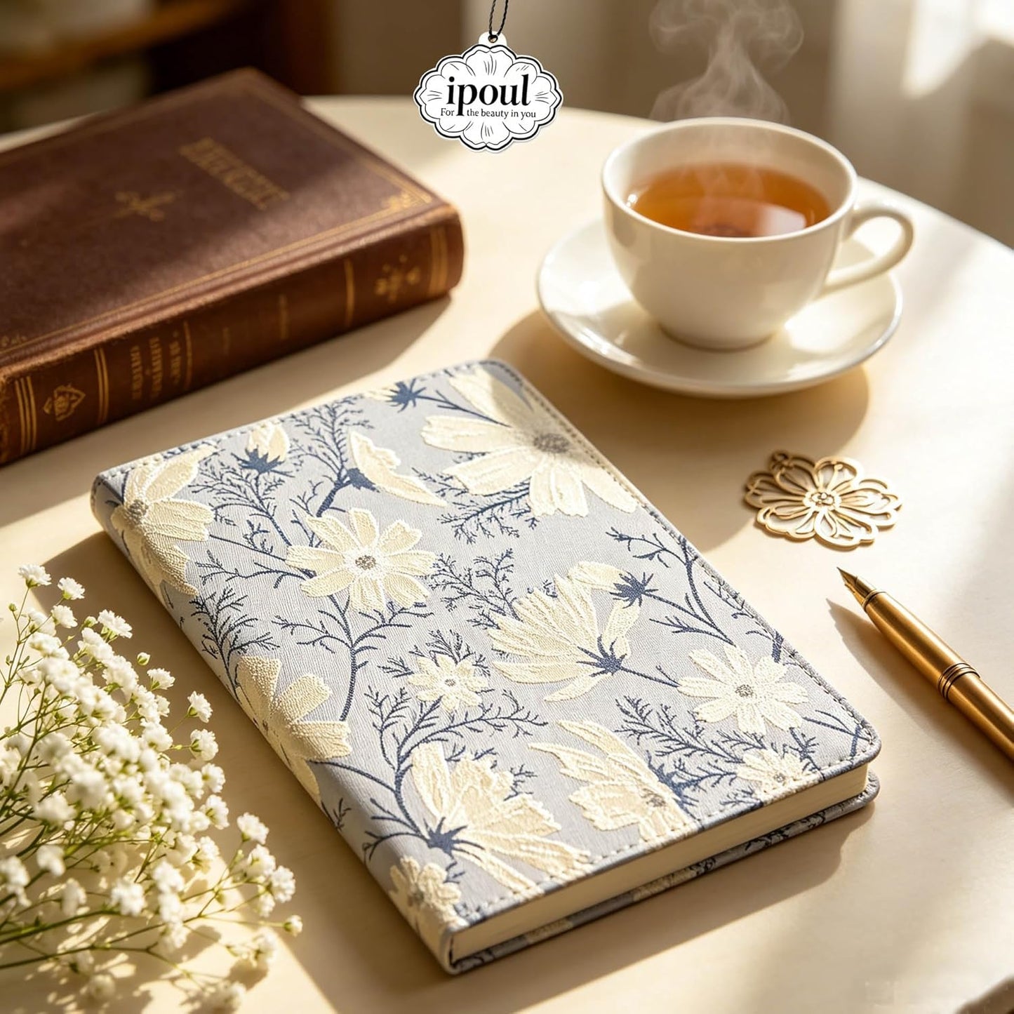 ipoul Flower Notebook, A5, 6x8, Hardcover, Lay Flat, Lined Paper, Journal for Women, Writing Notebook, Pretty, Hibiscus, Pink, Birthday Gifts for Women, Wedding Shower Gifts, Mothers Day Gift