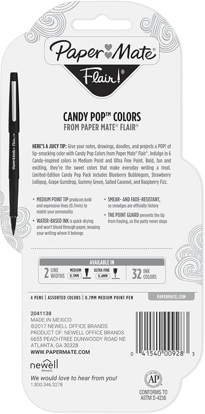 Paper Mate Flair Felt Tip Pens, Medium Point (0.7mm), Limited Edition Candy Pop Pack, 6 Count