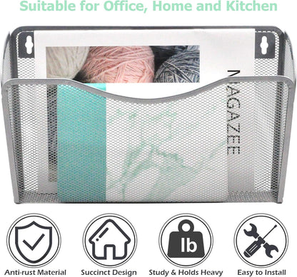EASEPRES 3 Single Pocket Mesh Hanging File Organizer, Vertical Wall Mounted Magazine File Holder, Mount Basket Mail Paper Document Folder Organizing for Office, Home and School, Black