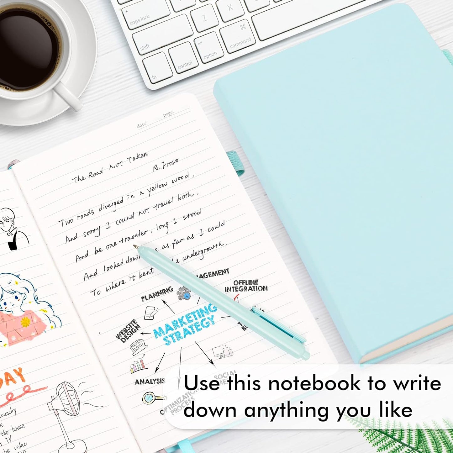 feela College Ruled Notebooks, 24 Pack Business Notebook Hardcover Lined Writing Journal with Pen Holder for Men Women Note Taking, with 24 Black Pens, 120 GSM, 5.1”x8.3”, A5, White