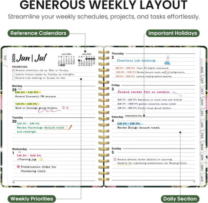 Planner 2026-2027, Academic Year Monthly and Weekly Calendar Planner, Jul 2026 - Jun 2027, Hardcover Teacher Student Planning Agenda book with Tabs, Perfect for School Office Supplies, 6.3" x 8.5" - Wildflowers