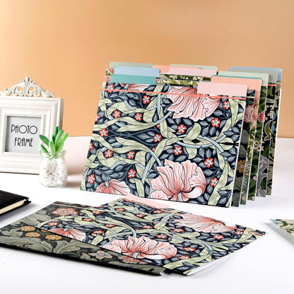 18 Pack William Morris Floral File Folders Decorative File Folders Letter Size(9.5 x 11.5) with 1/3 Cut Tab Fashion Folders for Office, School, Home