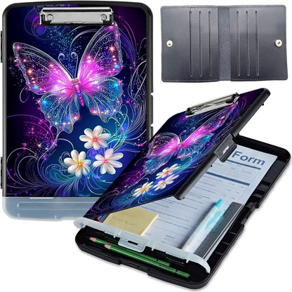 Clipboard with Storage, Heavy-Duty Side-Opening Folder with Pen Holder, Durable Plastic Nursing Clipboard for Nurses, Teachers, and Sales, Cow Prints 02