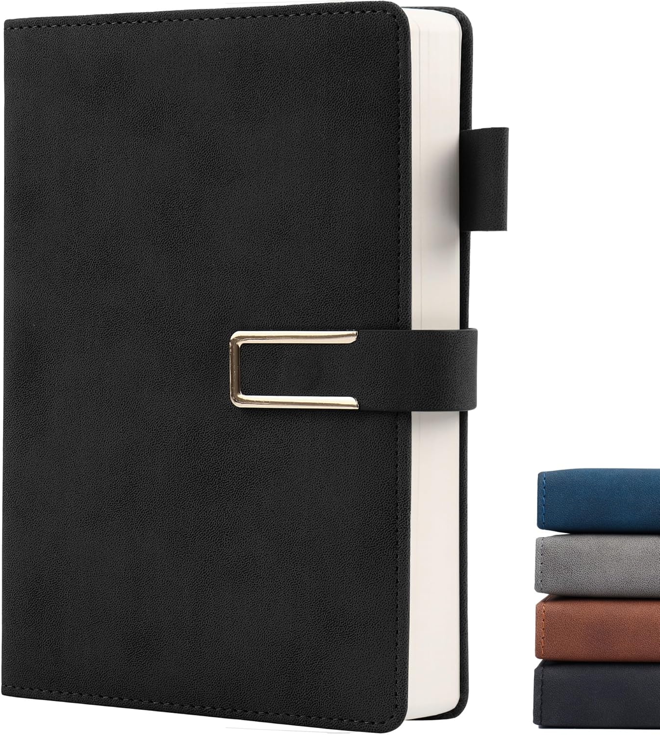 Hardcover Lined Notebook Journal for Women & Men,256 Pages 5.7 x 8.3 inches,A5 Ruled Notebooks Magnetic Closure Leather Journal,Daily for Work,Meeting,Travel,Writing,School and Note Taking (Gray)