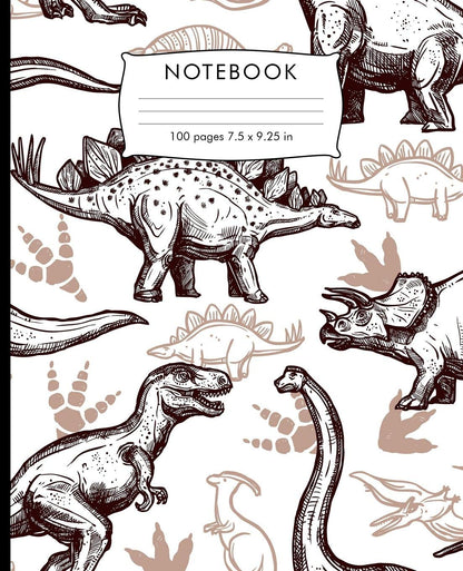 Notebook: Dinosaurs pattern Composition Notebook. 100 pages Wide Ruled Book 7.5 x 9.25 in journal for elementary students, teachers, girls, boys, kids, college students.