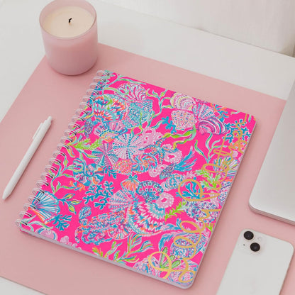 Lilly Pulitzer Large Blue Hardcover Spiral Notebook, 11" x 9.5" with 160 College Ruled Pages, Cabana Cocktail