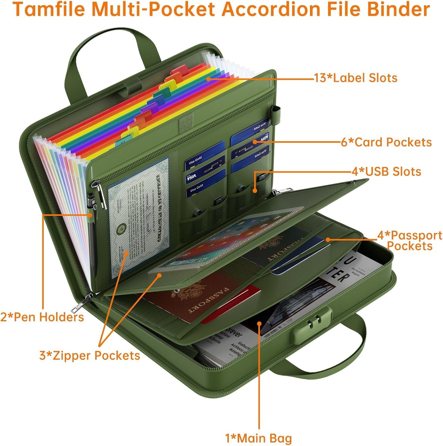 5200℉ Fireproof Accordion File Organizer with Lock, Thickened Document Organizer 13 Pocket with Zipper & Labels, Important Document Organizer, Expanding File Folder with Handle for Letter A4 (Grey)