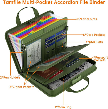 5200℉ Fireproof Accordion File Organizer with Lock, Thickened Document Organizer 13 Pocket with Zipper & Labels, Important Document Organizer, Expanding File Folder with Handle for Letter A4 (Grey)