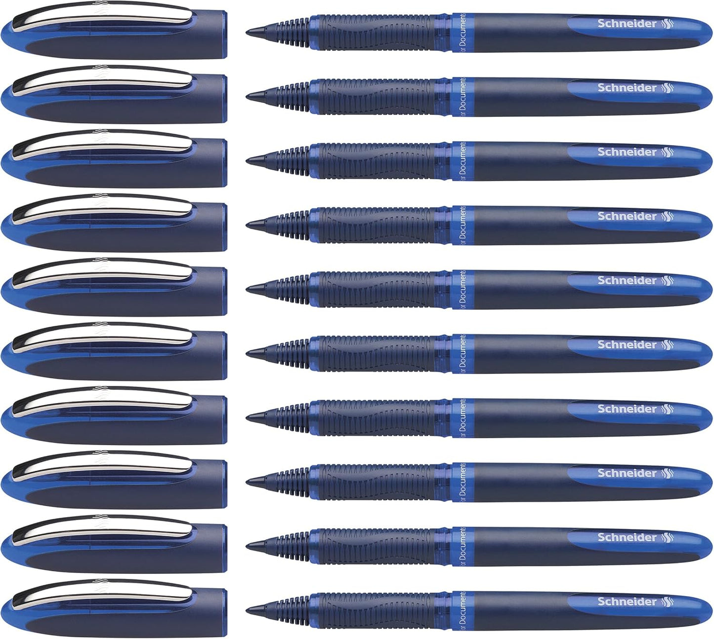 Schneider One Business Rollerball Pen, 0.6 mm Ultra-Smooth Tip, Blue Barrel, Black Ink, Box of 10 Pens (183001)