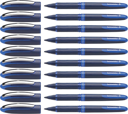 Schneider One Business Rollerball Pen, 0.6 mm Ultra-Smooth Tip, Blue Barrel, Black Ink, Box of 10 Pens (183001)