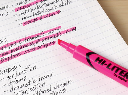 HI-LITER Desk Style Highlighters, Fluorescent Pink, Box of 12 (24010), Chisel Tip