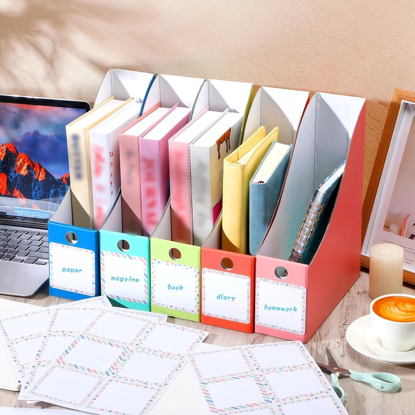 Pasimy 25 Pcs Pastel Cardboard Magazine File Holder Magazine Organizer Book Bin with Label Sticker Multicolor File Storage Box for Desk Shelves Document School Classroom Home Office Supplies