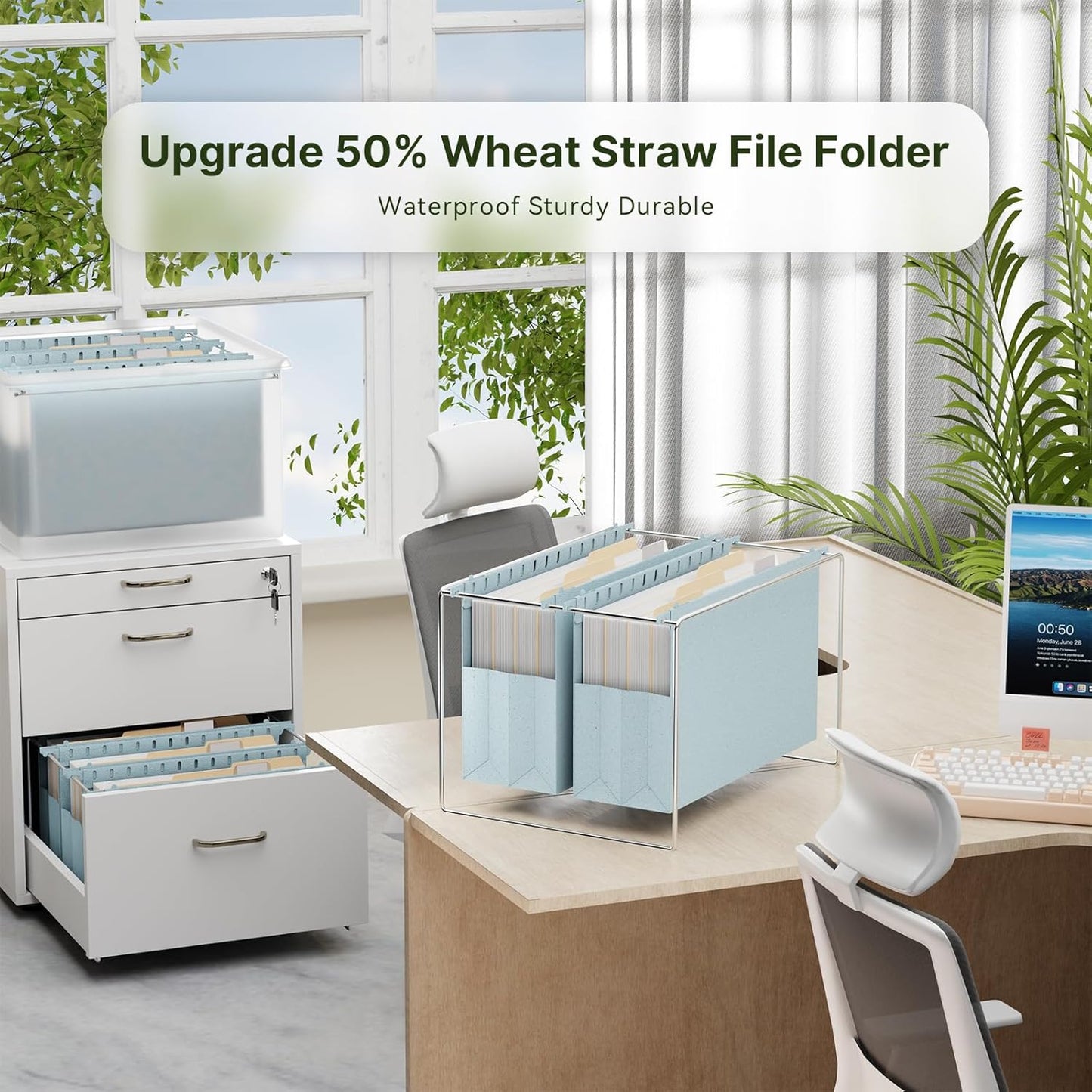 XINGIA Wheat Straw Reinforced Hanging File Folders Legal Size,4 Inch Expansion File Organizer,6 Pack Extra Capacity File Cabinet Folders for Bulky Files,Medical Charts,Filing Folders Hanging with Tabs