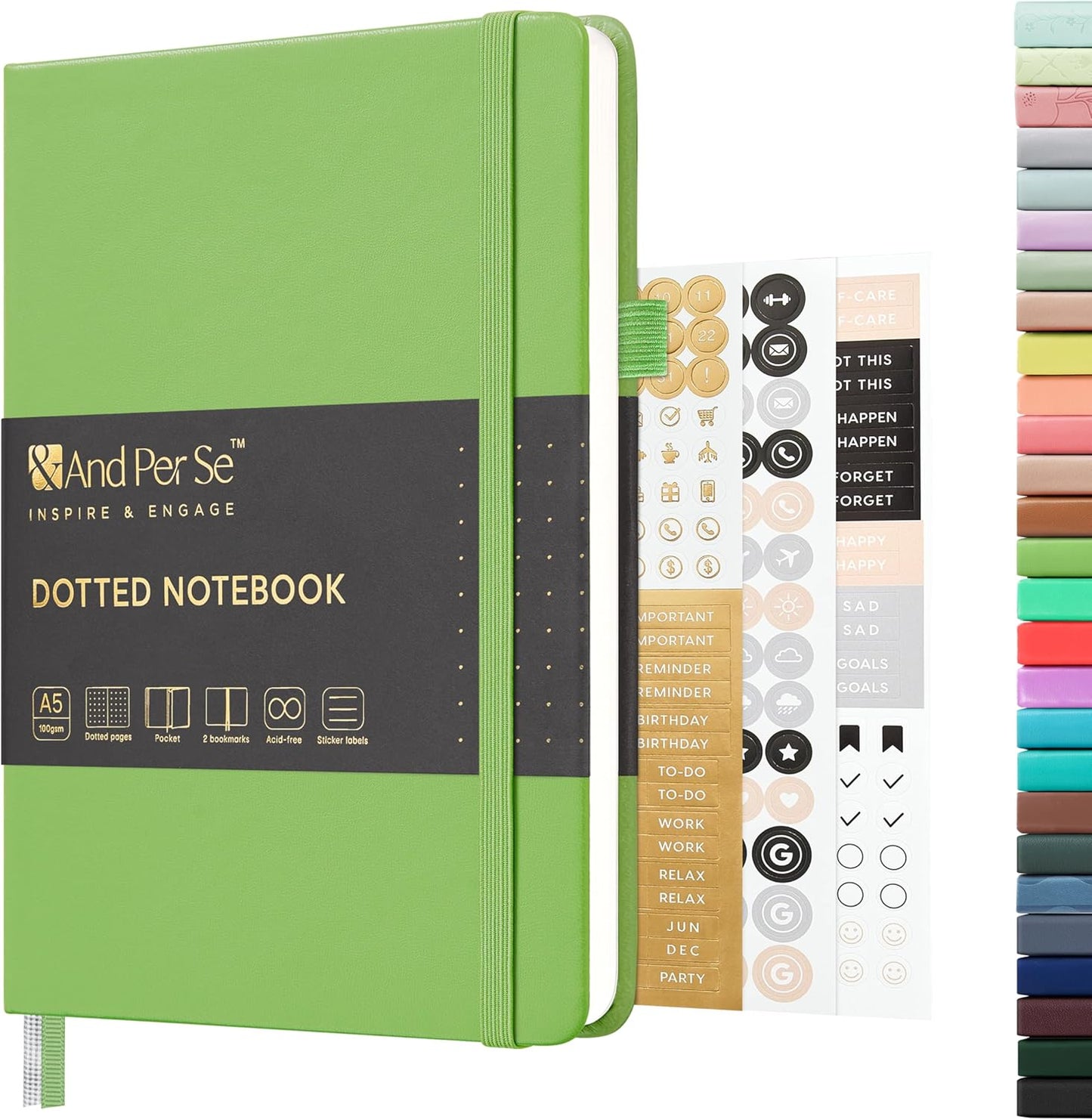 &And Per Se Lined Journal Notebook, 160 Pages, A5 5.7 x 8 inches College Ruled Thick Paper Notebook Journals for Writing, Hardcover Notebooks for Women Men Office School (1 Pack, Green) - Colors B