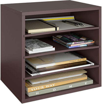 Ballucci 4-Tier Paper Organizer for Desk, Stackable Tray, Desk Storage Organizer Shelves, Stacking Letter Paper Tray Sorter for Classroom Office, Black