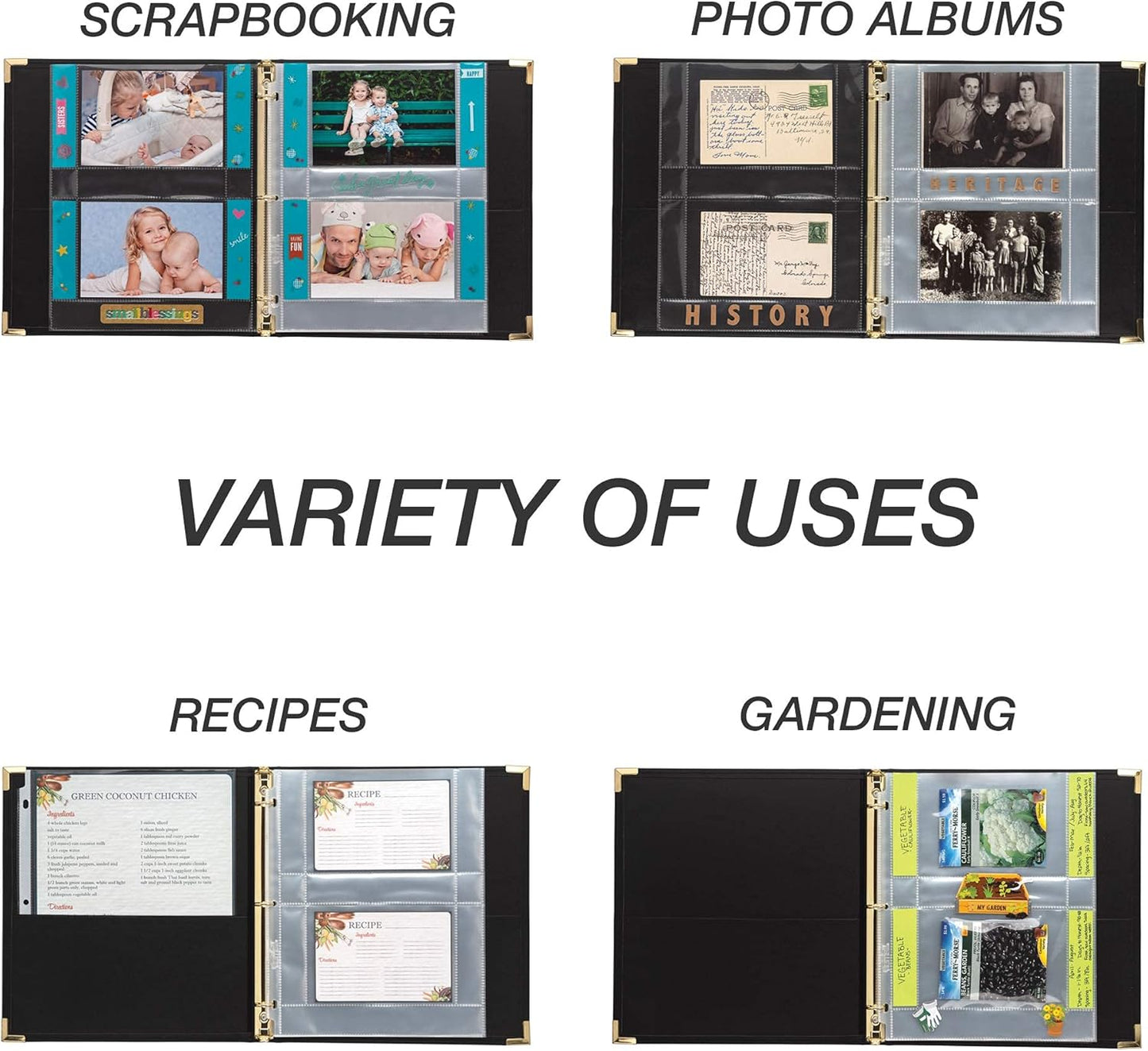 Samsill 8 Tab Recipe Dividers, Recipe Sleeves, Sheet Protector Dividers, with Tab Inserts, Clear, Super Heavyweight, Top Loading, 3 Hole Punched for Standard Letter Size Binders, Archival Safe