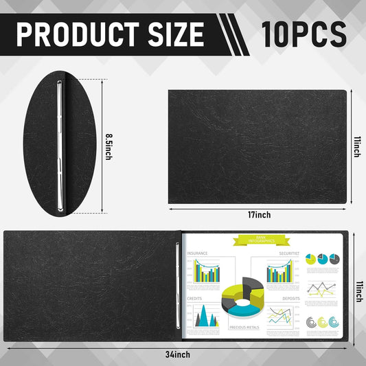 Resurhang 10Pcs 11 x 17 Inch Grain Texture Pressboard Report Cover, 3'' Capacity, Presentation Binder Folder with Metal Prong for Business, Presentations, Contract, Proposal