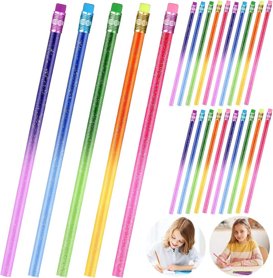 Zonon Color Changing Mood Metallic Glitter Pencil with Eraser Wooden Heat Activated Color Changing Pencils Thermochromic for Prizes Birthday Gift Party Favors(30 Pieces)
