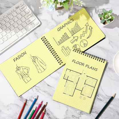 Engrowtic 2 Pack Graph Paper Spiral Notepad A5 Top Wirebound Notepad Grid Notebook Steno Pads Memo Notebook Grid Paper 140 Pages for Writing Sketching Drawing Office Supplies (Black)