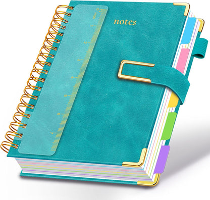 Hardcover Spiral Notebook College Ruled, 8"x10" Leather Journal Notebook with Magnetic Closure, 300 Pages 5 Subject Notebook with Dividers Tabs Journal for Women Men, Work, School(Rose Red)