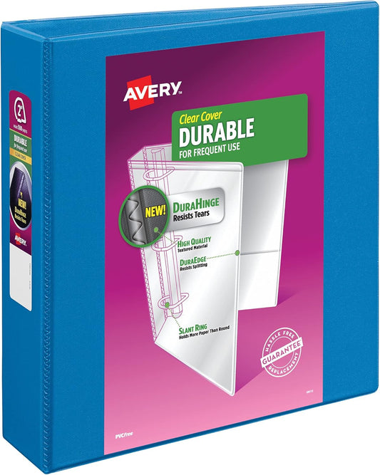 Avery(R) Durable View 3 Ring Binder, 2 Inch Slant Rings, 1 Pool Blue Binder (17837)