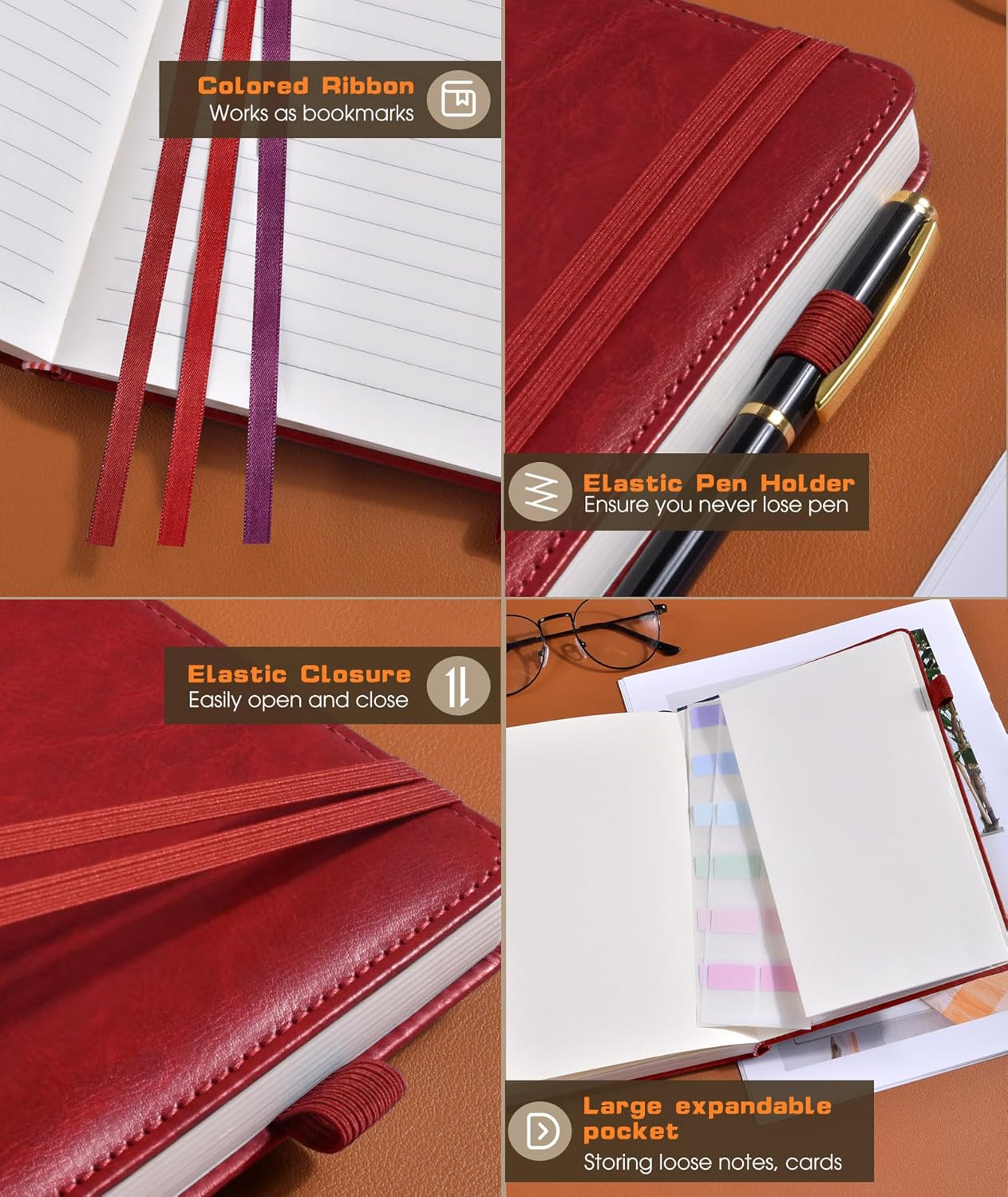 Lined Journal Notebook for Women Men, 256 Numbered Pages Hardcover Leather Journals for Writing, A5 Journaling Notebooks, College Ruled Journal for Business Work School Note Taking 5.75" x 8.38" Brown