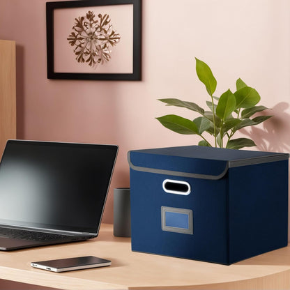 Hleelomi Collapsible File Box with Lid & Plastic Slide - Hanging Document Organizer for Office/Home, 14.96x12.6x10.83 Inch,Decorative Home File Bin,Black, 1 Pack (No Folders Included)