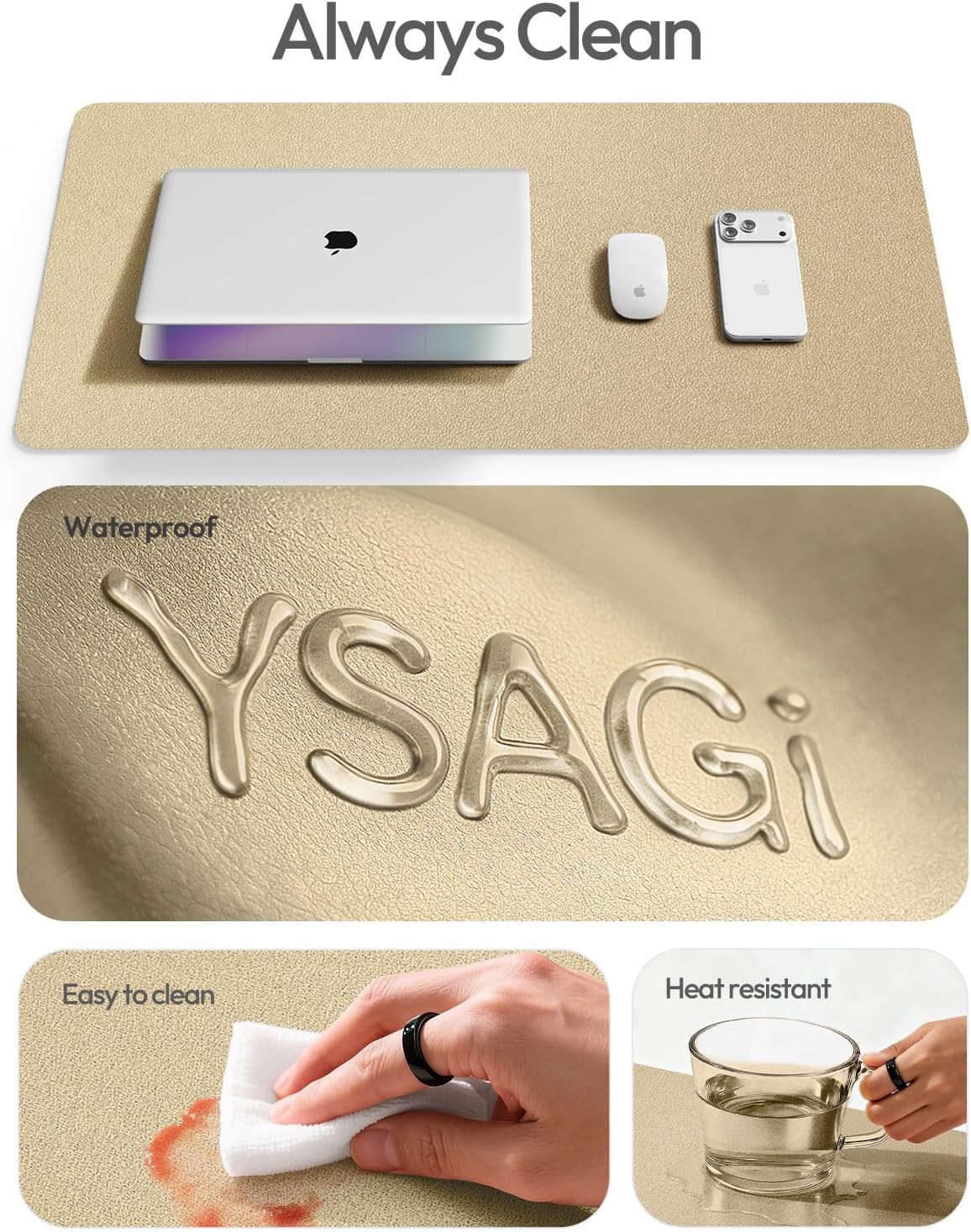 YSAGi Leather Desk Pad Protector, Large Mouse Pad, Non-Slip PU Leather Desk Blotter, Waterproof Writing Pad for Office and Home (31.5" x 15.8", Eggshell) - Colors B