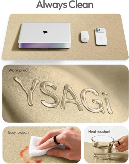 YSAGi Leather Desk Pad Protector, Large Mouse Pad, Non-Slip PU Leather Desk Blotter, Waterproof Writing Pad for Office and Home (31.5" x 15.8", Eggshell) - Colors B