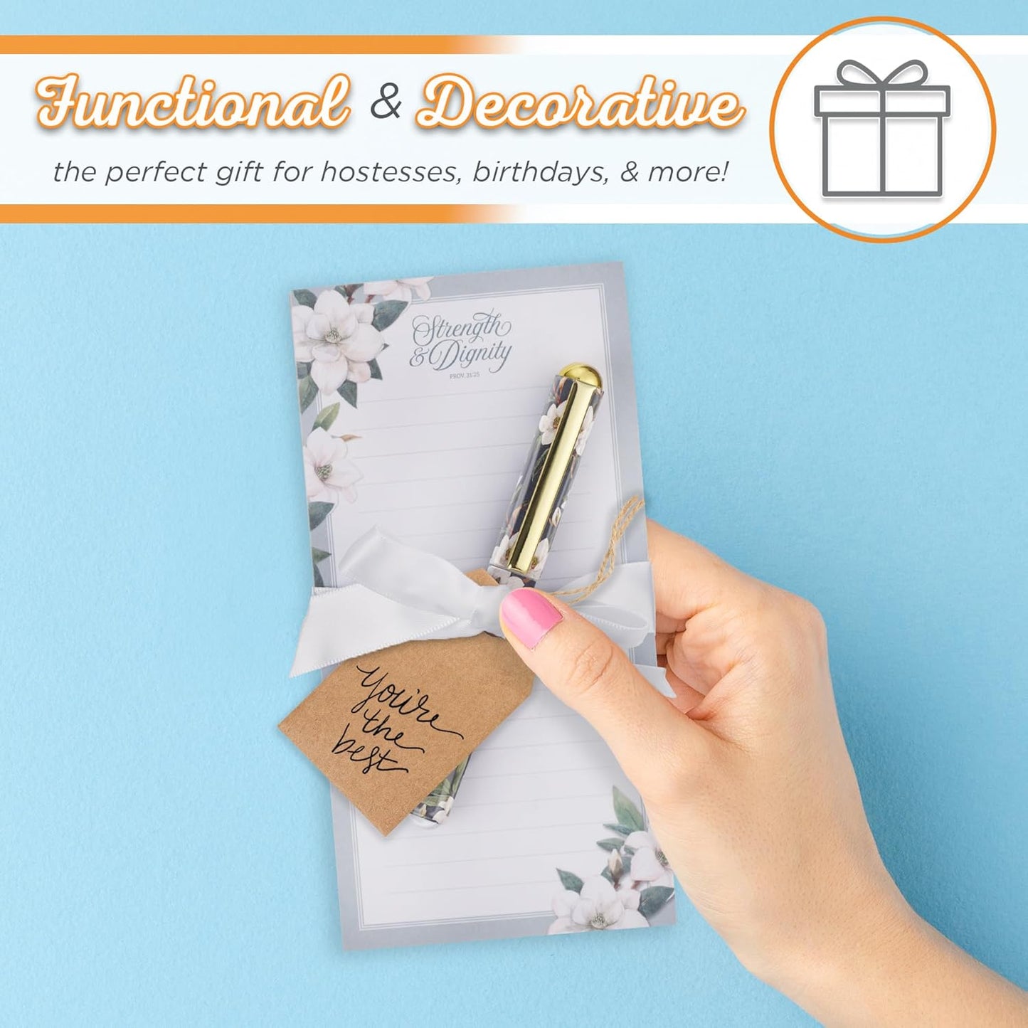 Christian Art Gifts Compact Magnetic Notepad & Medium Ballpoint Pen Set: Trust in the Lord Inspirational Scripture, Shopping Lists, Memos, Reminders, 70 Lined Easy Tear-off Sheets, Purple/Teal Floral