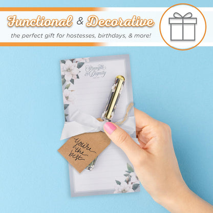 Christian Art Gifts Compact Magnetic Notepad & Medium Ballpoint Pen Set: Trust in the Lord Inspirational Scripture, Shopping Lists, Memos, Reminders, 70 Lined Easy Tear-off Sheets, Purple/Teal Floral