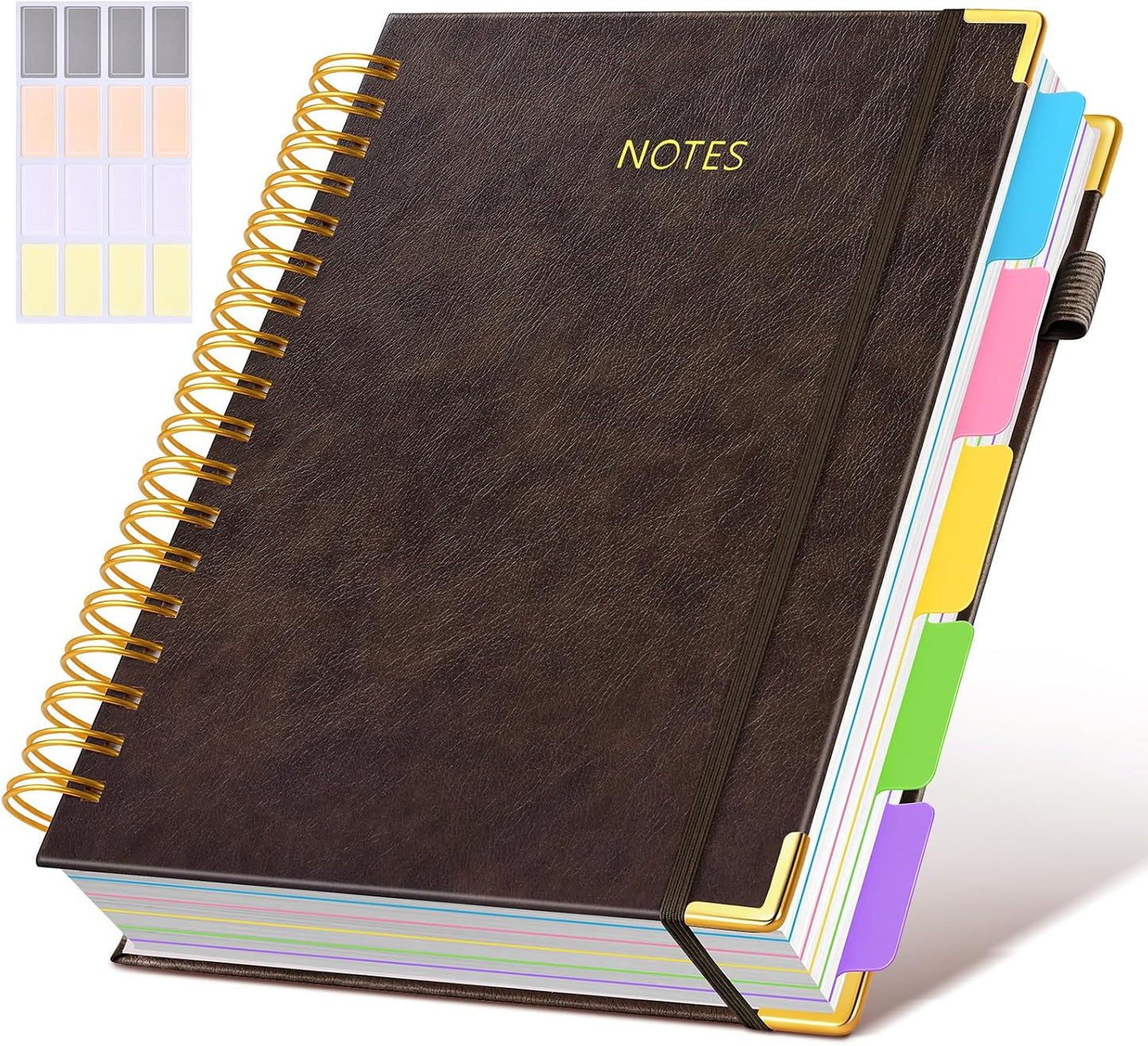 Hardcover Spiral Notebook Journal with Removable Dividers Tabs, 300 Pages Leather 5 Subject Notebook College Ruled, 8"x10" Large B5 Notebooks for Work School Note taking, Lined Journal for Women, Pink